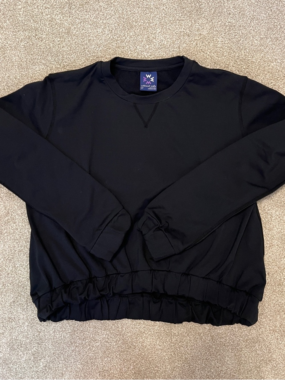 Without Walls women’s sz S crop Black Crewneck Sweatshirt with Elastic Hem
